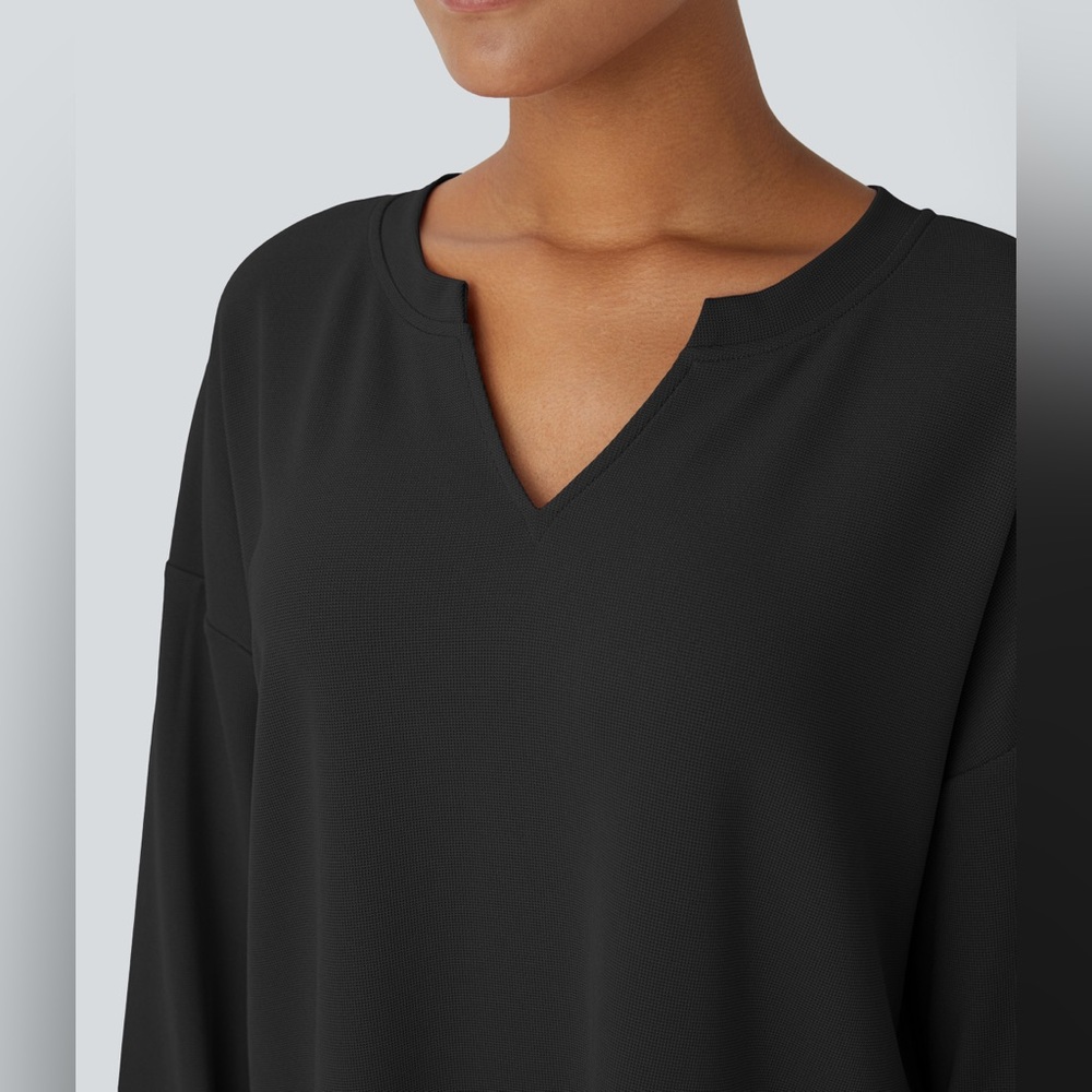 Halara V Neck Dropped Shoulder Relaxed Waffle Casual
Sweatshirt - Picture 4 of 7